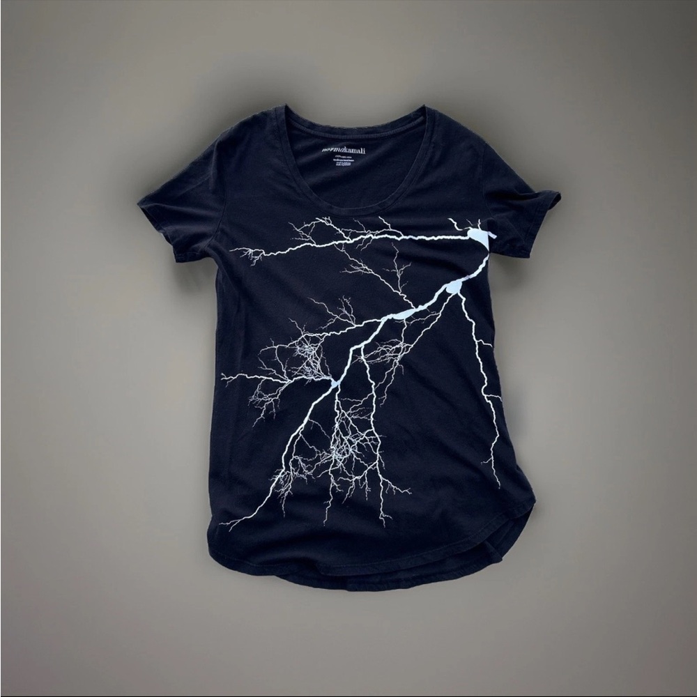 Norma Kamali 100% Cotton Black & White Lightening Strike T-Shirt Size Medium